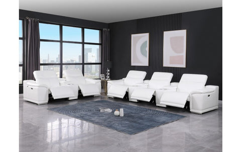 9762 DivanItalia White 8-Piece Modular Power Reclining Sofa and Loveseat Set – Top Grain Italian LeatherModel:  9762-WHITE-8.5-HT