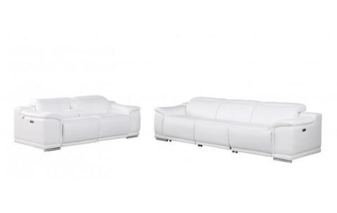 9762 DivanItalia White Modular Power Reclining Sofa and Loveseat Set in Top Grain Italian LeatherModel:  9762-WHITE-5.4-HT-2PC