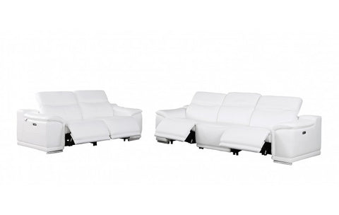 9762 DivanItalia White Modular Power Reclining Sofa and Loveseat Set in Top Grain Italian LeatherModel:  9762-WHITE-5.4-HT-2PC