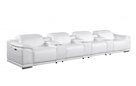 9762 DivanItalia White 7-Piece Modular Power Reclining Sofa – Top Grain Italian LeatherModel:  9762-WHITE-S-7.4-HT