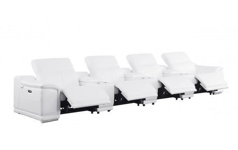 9762 DivanItalia White 7-Piece Modular Power Reclining Sofa – Top Grain Italian LeatherModel:  9762-WHITE-S-7.4-HT