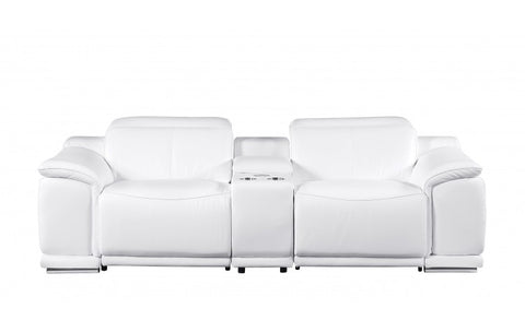 9762 DivanItalia White 8-Piece Modular Power Reclining Sofa and Loveseat Set – Top Grain Italian LeatherModel:  9762-WHITE-8.5-HT