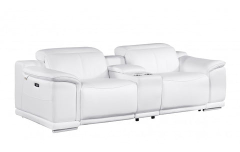 9762 DivanItalia White 8-Piece Modular Power Reclining Sofa and Loveseat Set – Top Grain Italian LeatherModel:  9762-WHITE-8.5-HT