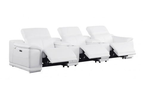 9762 DivanItalia White 8-Piece Modular Power Reclining Sofa and Loveseat Set – Top Grain Italian LeatherModel:  9762-WHITE-8.5-HT