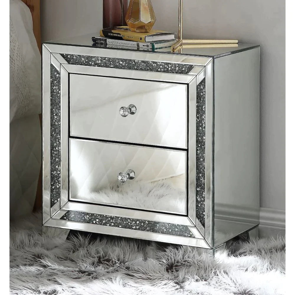 Noralie Mirrored & Faux Diamonds Accent Table Model 97647 By ACME Furniture