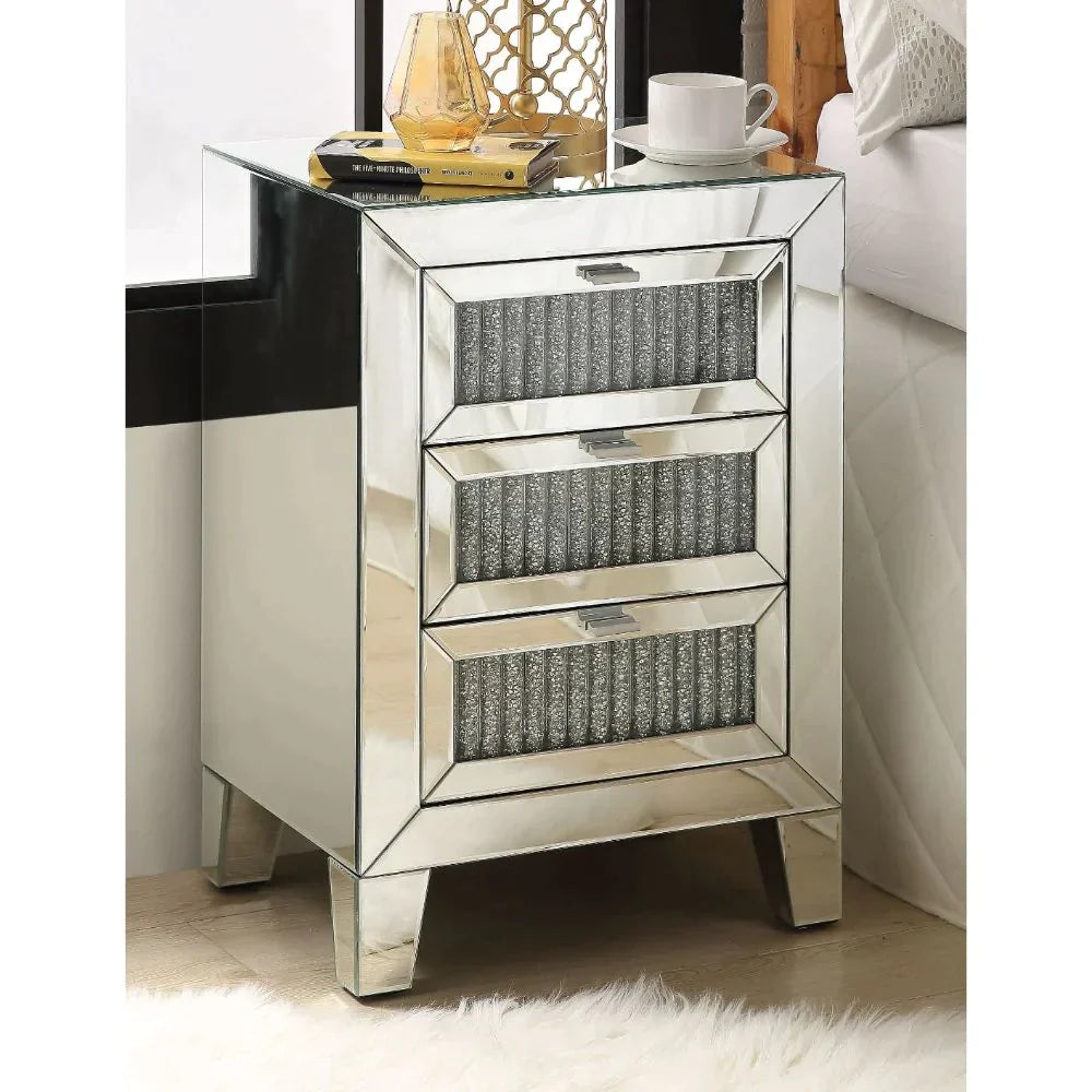 Caesia Mirrored & Faux Diamonds Accent Table Model 97650 By ACME Furniture