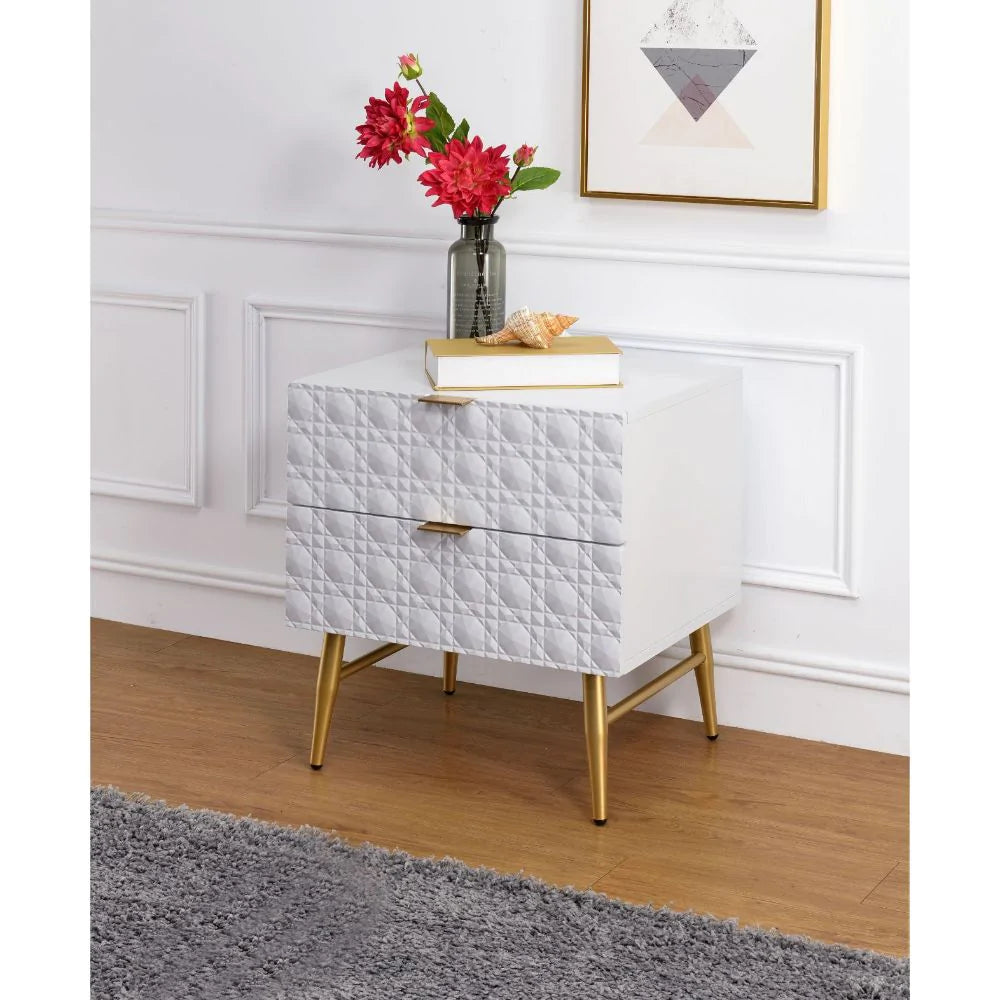 Maisey II White & Gold Nightstand Model 97671 By ACME Furniture