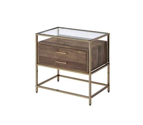 Knave Walnut & Champagne Finish Accent Table Model 97867 By ACME Furniture