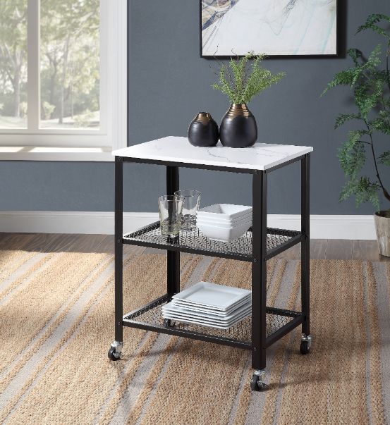 Taurus White Printed Faux Marble & Black Finish Accent Table Model 97886 By ACME Furniture