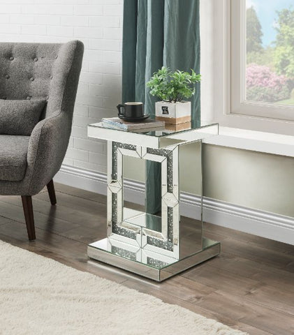 Noralie Mirrored & Faux Diamonds Accent Table Model 97933 By ACME Furniture