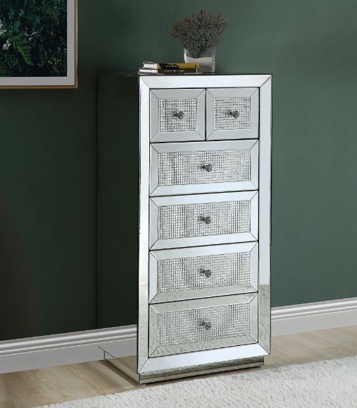 Ornat Mirrored & Faux Diamonds Inlay Cabinet Model 97949 By ACME Furniture
