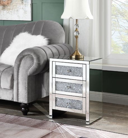 Noralie Mirrored & Faux Diamonds Accent Table Model 97951 By ACME Furniture