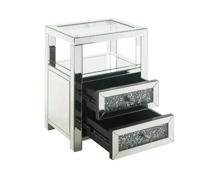 Noralie Clear Glass, Mirrored & Faux Diamonds Accent Table Model 97955 By ACME Furniture