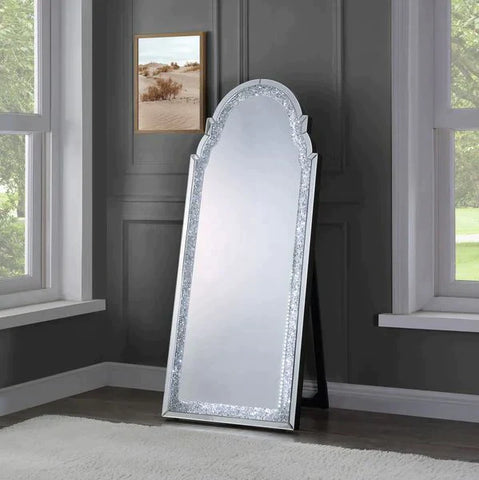 Noralie Mirrored & Faux Diamonds Floor Mirror Model 97982 By ACME Furniture