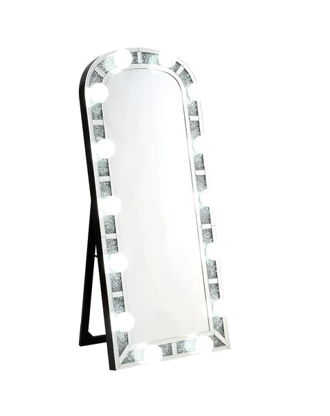 Noralie Mirrored & Faux Diamonds Accent Floor Mirror Model 97984 By ACME Furniture