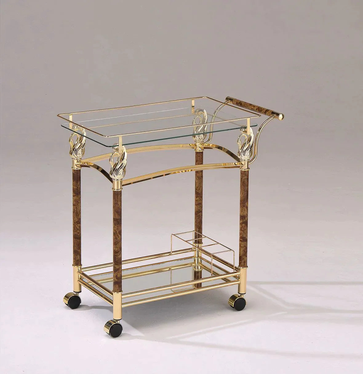 Helmut Gold Plated & Clear Glass - Tempered Serving Cart Model 98002 By ACME Furniture