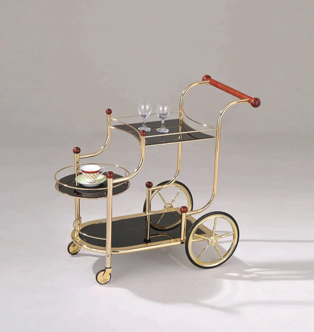 Lacy Gold Plated & Black Glass Serving Cart Model 98006 By ACME Furniture