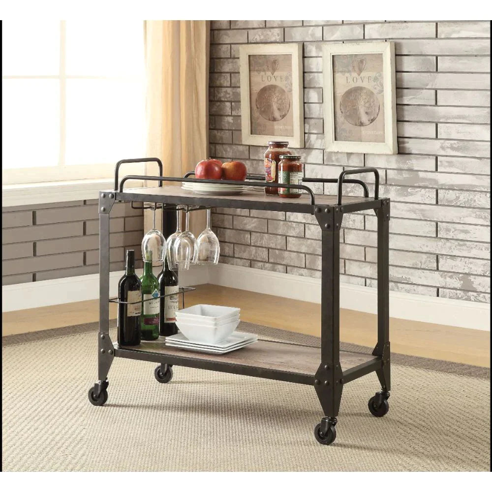 Caitlin Rustic Oak & Black Serving Cart Model 98174 By ACME Furniture