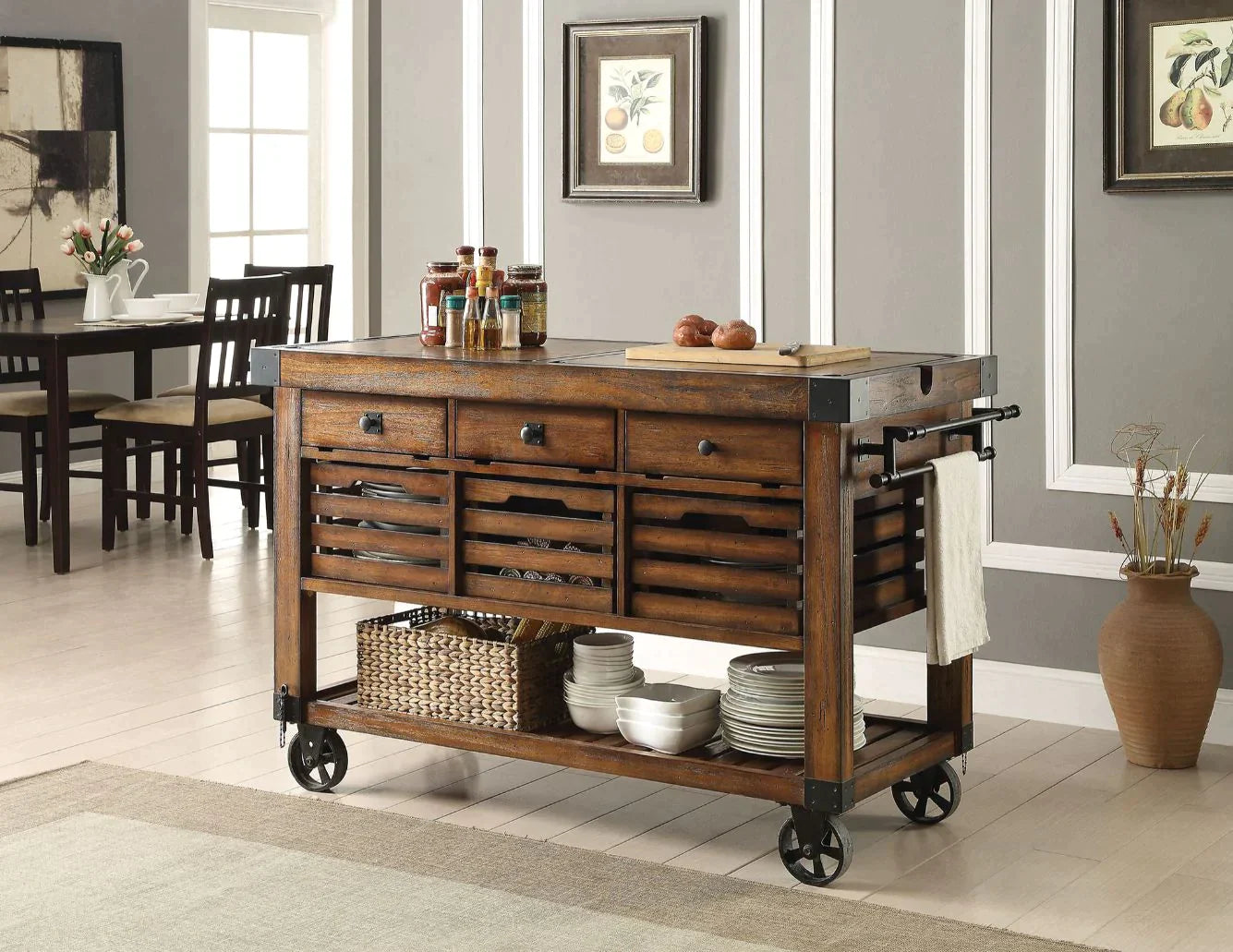 Kaif Distressed Chestnut Kitchen Cart Model 98184 By ACME Furniture