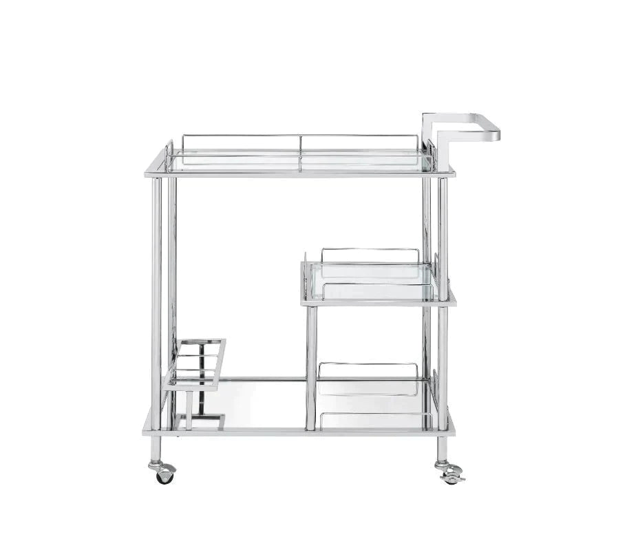 Splinter Clear Glass & Chrome Finish Serving Cart Model 98215 By ACME Furniture