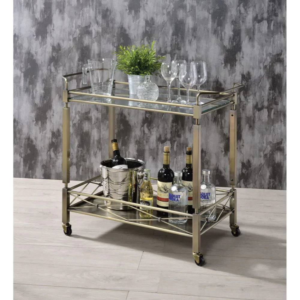 Matiesen Antique Gold & Clear Glass Serving Cart Model 98350 By ACME Furniture