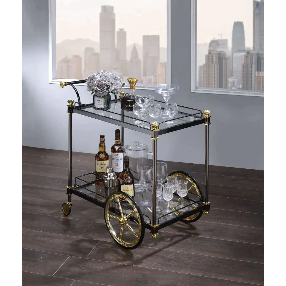 Cyrus Black/Gold & Clear Glass Serving Cart Model 98370 By ACME Furniture