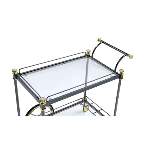 Cyrus Black/Gold & Clear Glass Serving Cart Model 98370 By ACME Furniture