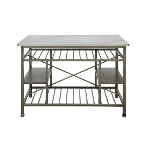 Lanzo Marble & Antique Pewter Kitchen Island Model 98402 By ACME Furniture