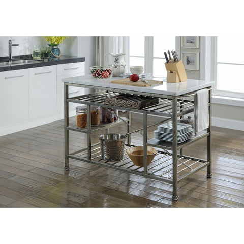 ACME Lanzo Marble Top & Antique Pewter Finish Lanzo Kitchen Island Model 98402