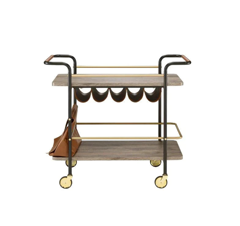 Naude Natural, Gold & Black Finish Serving Cart Model 98417 By ACME Furniture