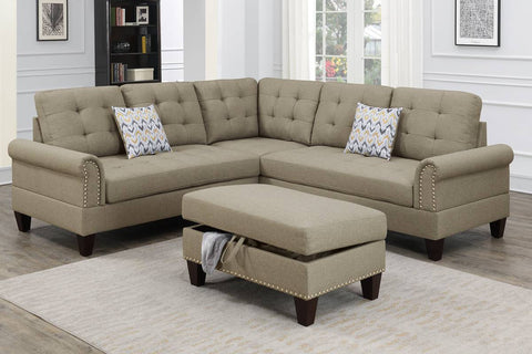 3 Piece Sectional with 2 Accent Pillow (Ottoman Included) Model F6476 By Poundex Furniture