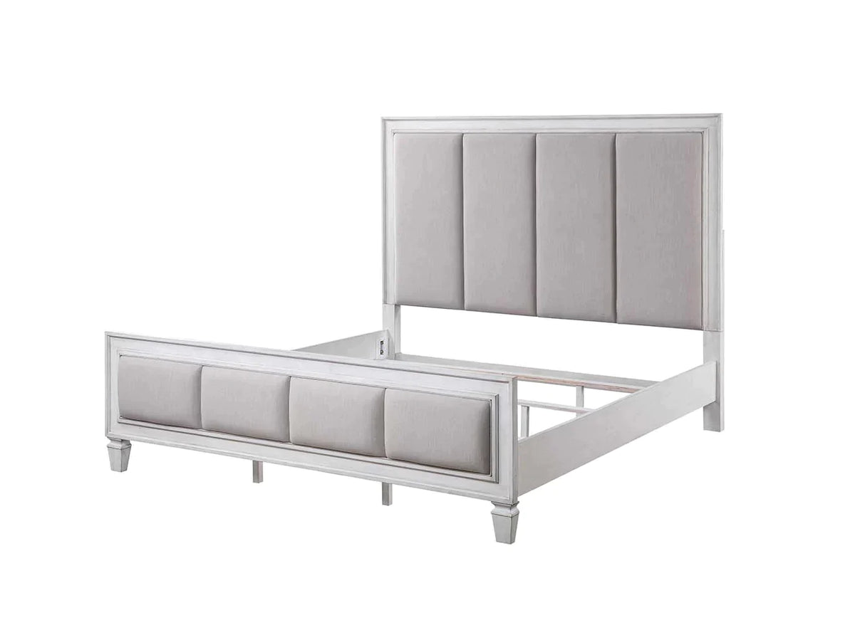 Katia Light Gray Linen, Rustic Gray & Weathered White Finish Eastern King Bed Model BD00659EK By ACME Furniture