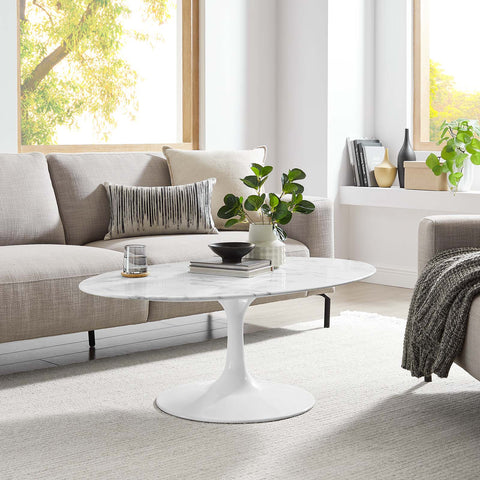 Lippa 42" Oval Artificial Marble Coffee Table Modway Model: eei-1140