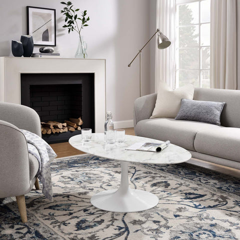 Lippa 48" Oval Artificial Marble Coffee Table Modway Model: eei-2022