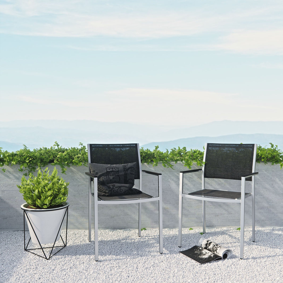 Shore Dining Chair Outdoor Patio Aluminum Set of 2 Modway Model: eei-2586