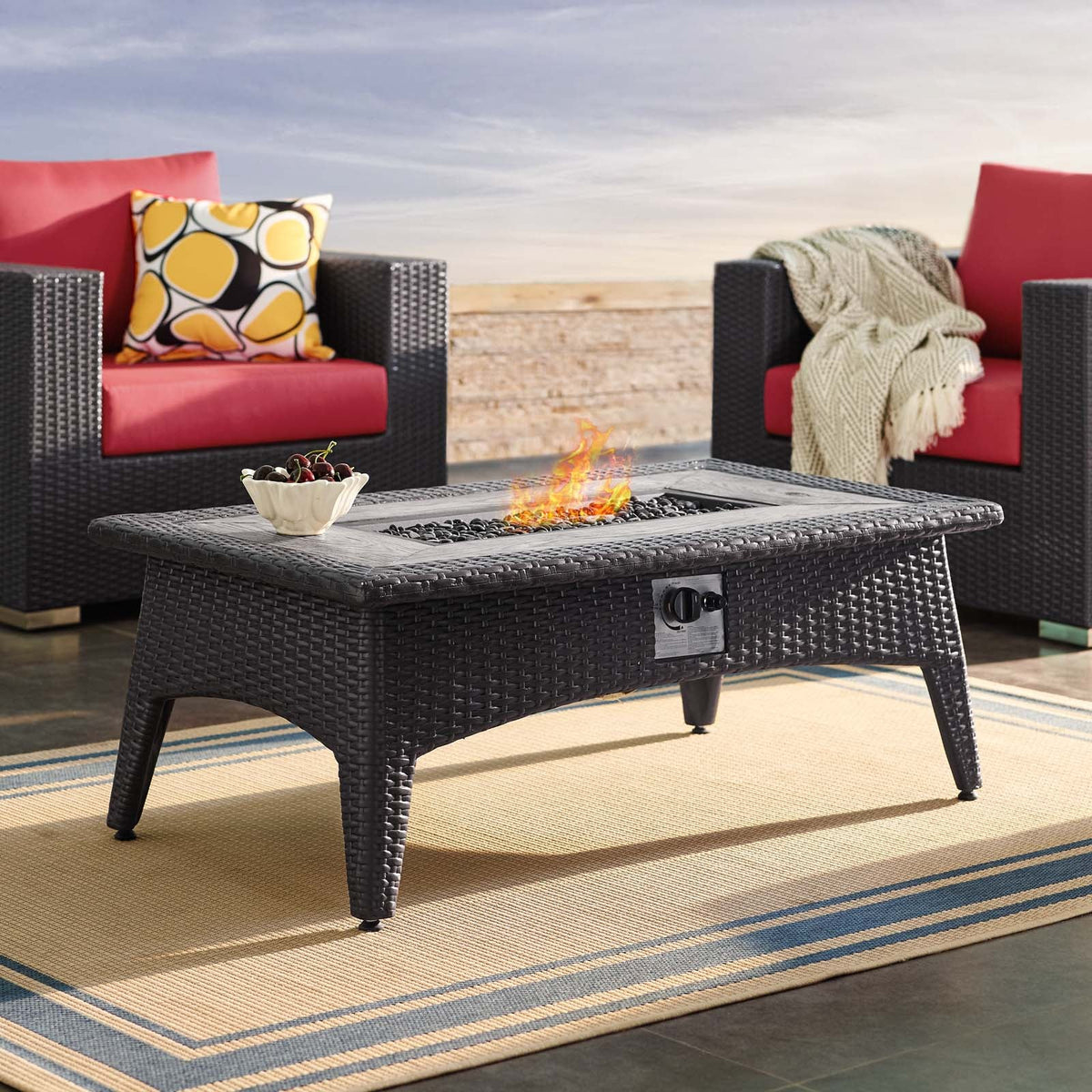 Splendor 43.5" Rectangle Outdoor Patio Fire Pit Table Modway Model: eei-2991