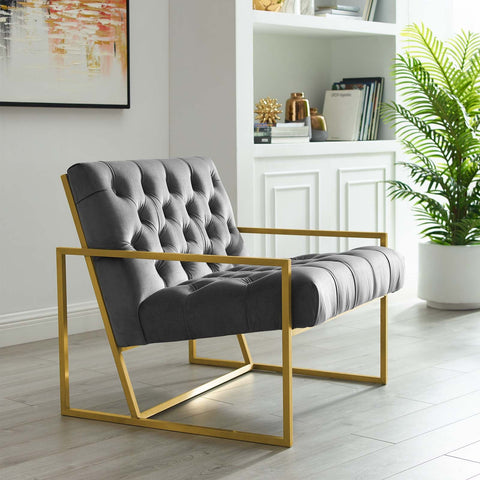 Bequest Gold Stainless Steel Performance Velvet Accent Chair Modway Model: eei-3073