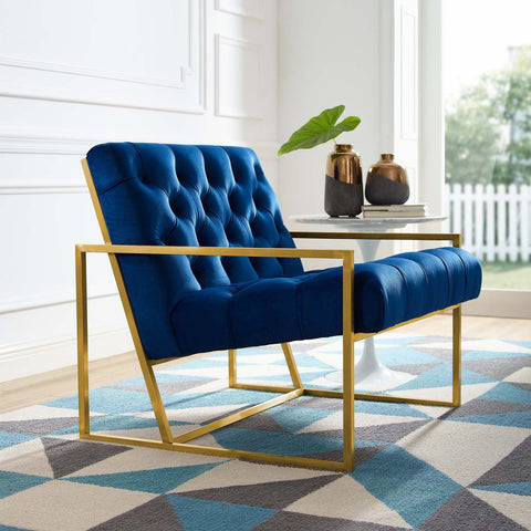 Bequest Gold Stainless Steel Performance Velvet Accent Chair Modway Model: eei-3073