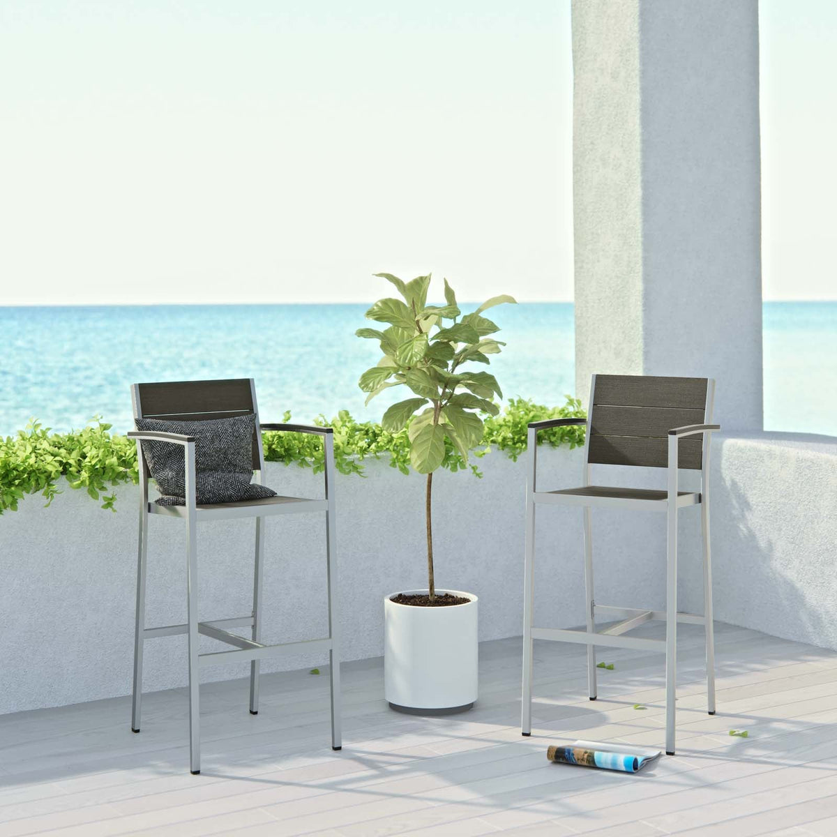 Shore Bar Stool Outdoor Patio Aluminum Set of 2 Modway Model: eei-3155