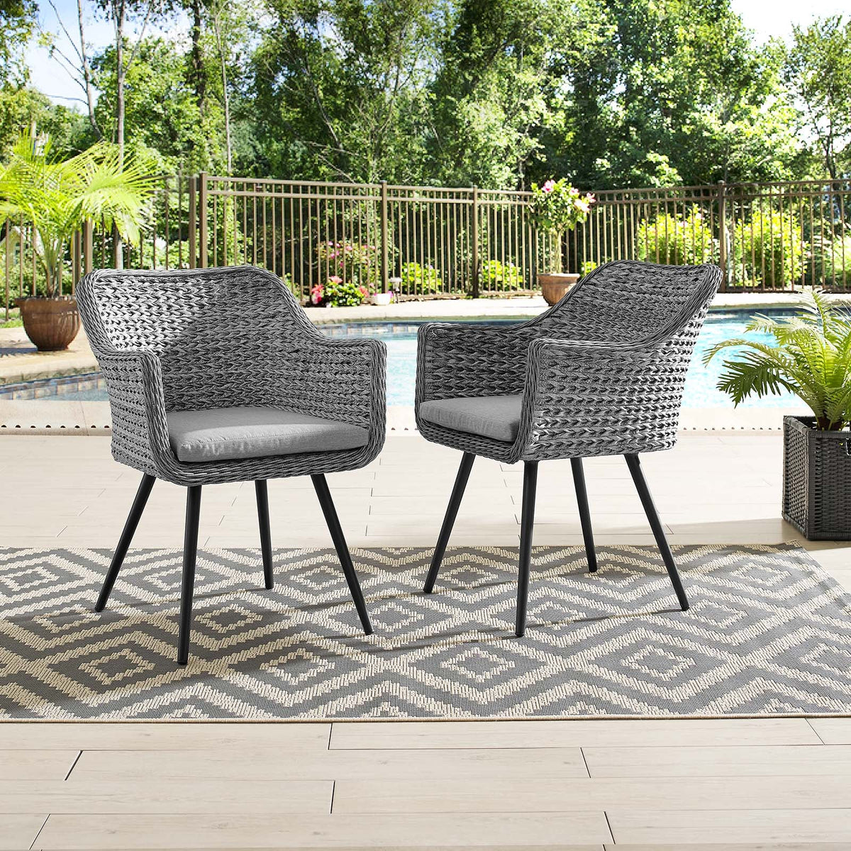 Endeavor Dining Armchair Outdoor Patio Wicker Rattan Set of 2 Modway Model: eei-3181