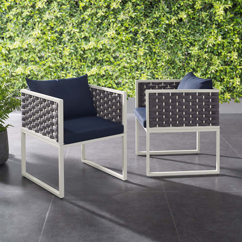 Stance Dining Armchair Outdoor Patio Aluminum Set of 2 Modway Model: eei-3183