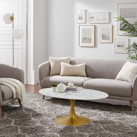 Lippa 42" Oval Artificial Marble Coffee Table Modway Model: eei-3249