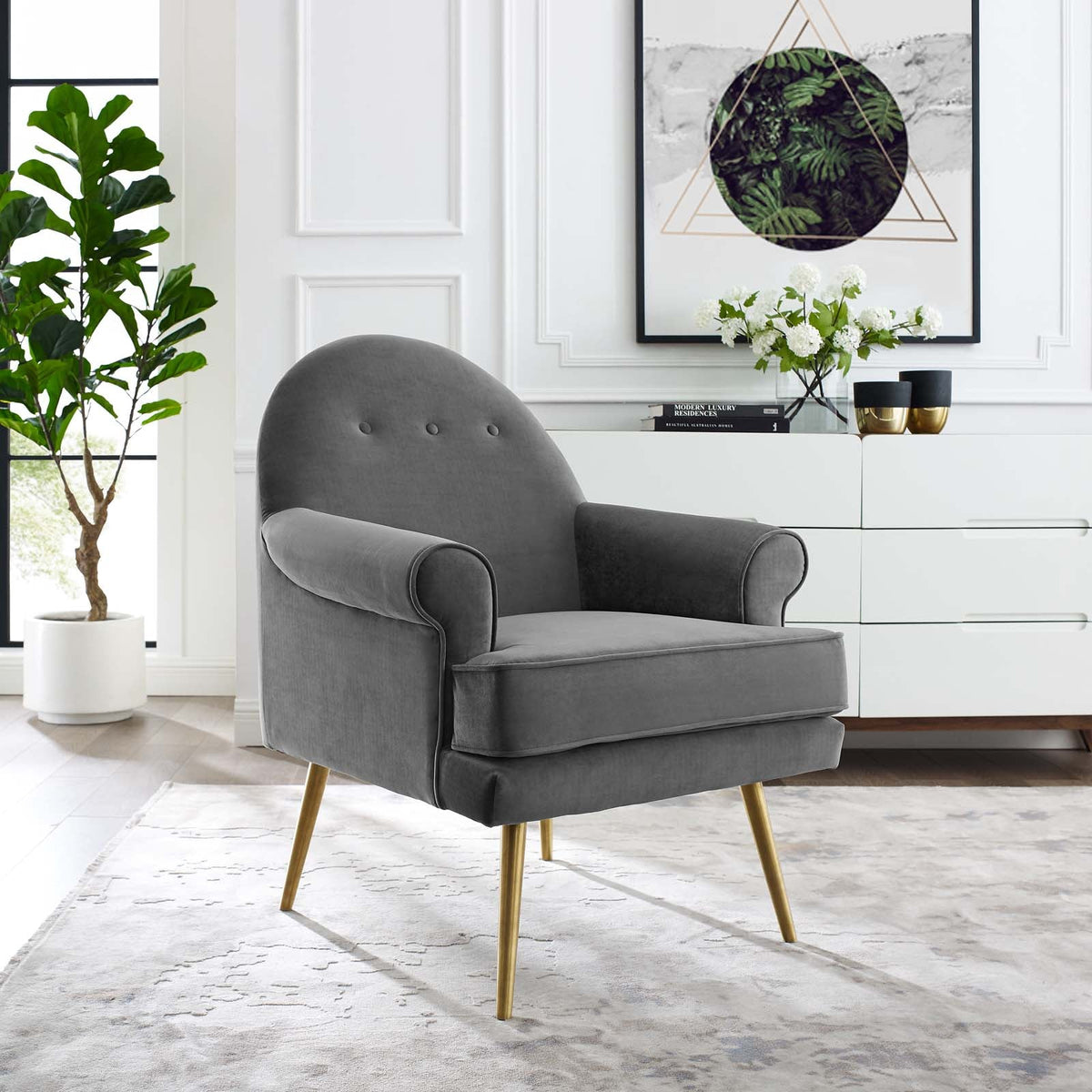 Revive Tufted Button Accent Performance Velvet Armchair Modway Model: eei-3412