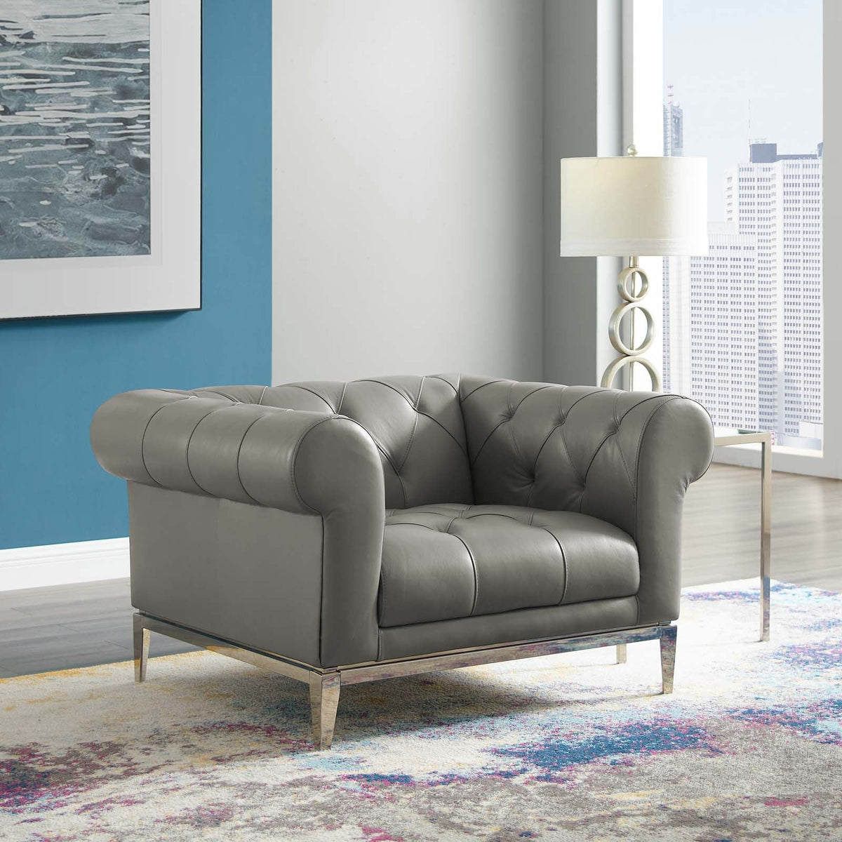 Idyll Tufted Button Upholstered Leather Chesterfield Armchair Modway Model: eei-3443