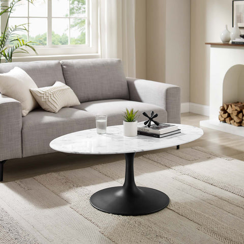 Lippa 42" Oval Artificial Marble Coffee Table Modway Model: eei-3534
