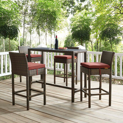 Conduit Bar Stool Outdoor Patio Wicker Rattan Set of 4 Modway Model: eei-3601