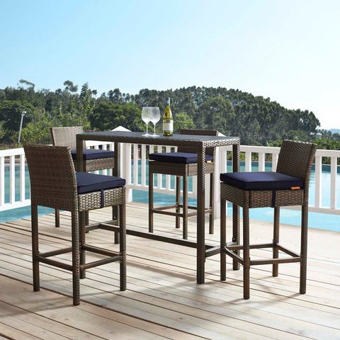 Conduit Bar Stool Outdoor Patio Wicker Rattan Set of 4 Modway Model: eei-3601