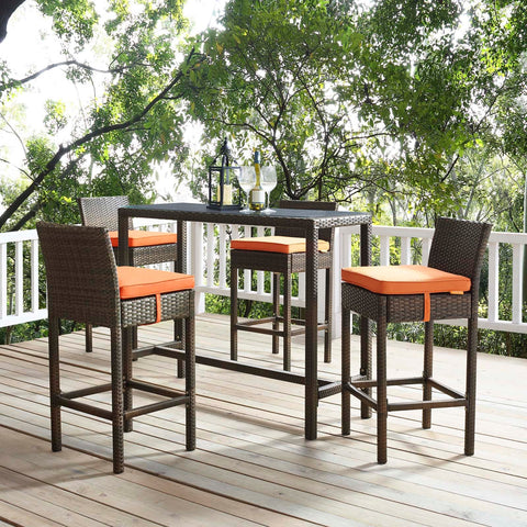 Conduit Bar Stool Outdoor Patio Wicker Rattan Set of 4 Modway Model: eei-3601
