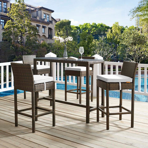 Conduit Bar Stool Outdoor Patio Wicker Rattan Set of 4 Modway Model: eei-3601