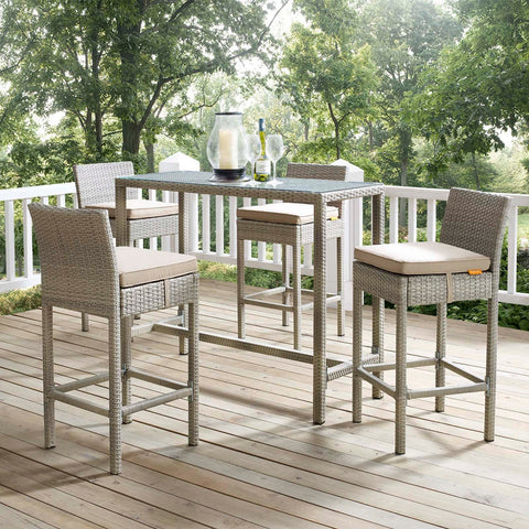 Conduit Bar Stool Outdoor Patio Wicker Rattan Set of 4 Modway Model: eei-3602
